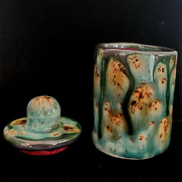 Handmade Small Ceramic Stash Jar, turquoise and brown tone glaze - Picture 6 of 10